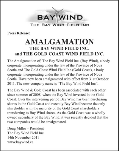 Amalgamation - The Bay Wind Field Inc